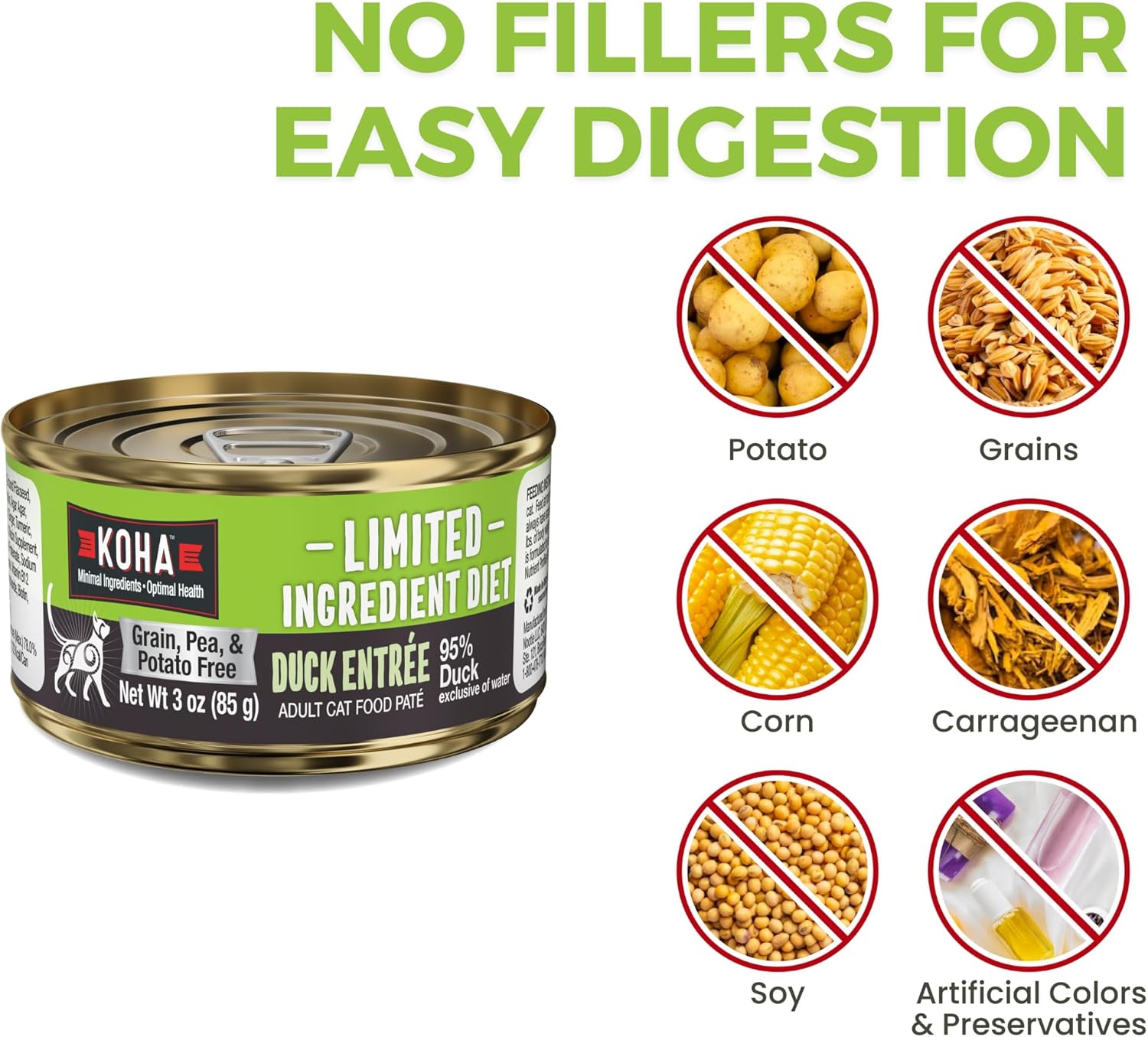 KOHA Limited Ingredient Diet Duck Pate for Cats - Single Meat Wet Cat Food for Sensitive Stomachs - Pate Cat Food with No Fillers - 3oz Pack of 24