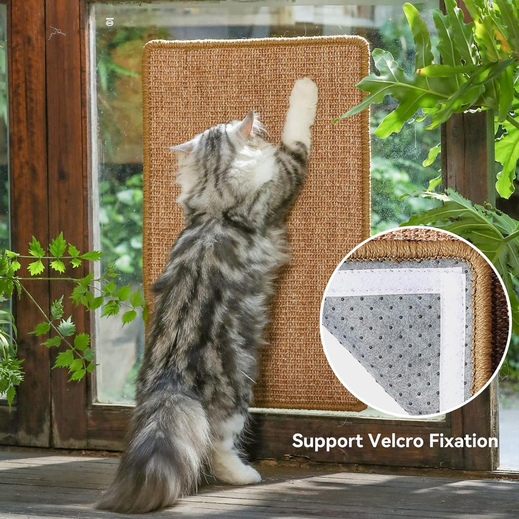 FUKUMARU Cat Scratcher Mat, 23.6 X 15.7 Inch Natural Sisal Cat Scratch Mats, Horizontal Cat Floor Scratching Pad Rug with Sticky Tapes, Protect Couch and Carpets