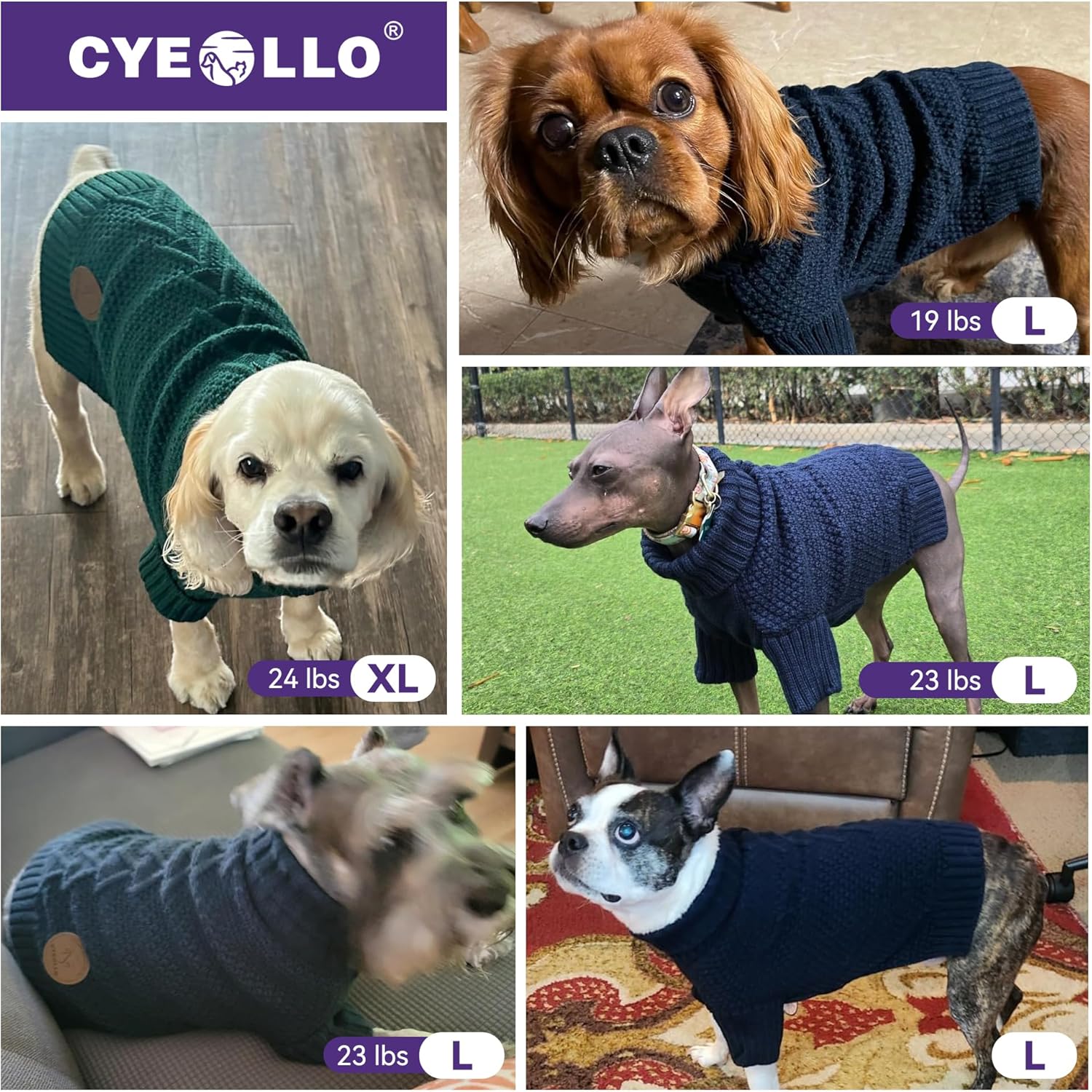 cyeollo Dog Sweater Pullover Turtleneck for Dogs, Classic Knitwear Fall Winter Cold Weather Dog Clothes Warm Pet Apparel Small Medium Large Dog Sweaters, Green L