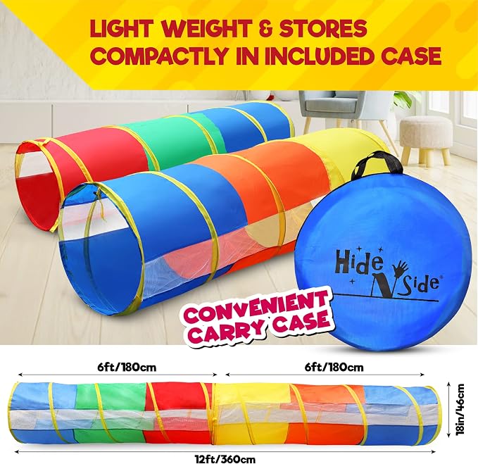 Hide N Side 2-Pack 6ft/12ft Crawl Through Play Tunnel Toy, Pop up Tunnel - Image 7