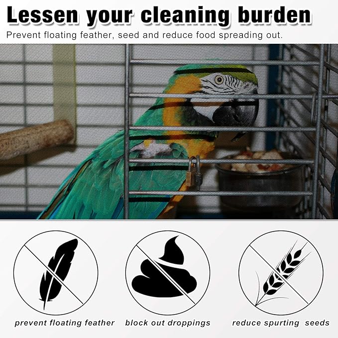 Shappy 2 Pieces Adjustable Bird Cage Seed Catcher Birdcage Cover Nylon Mesh - Image 6
