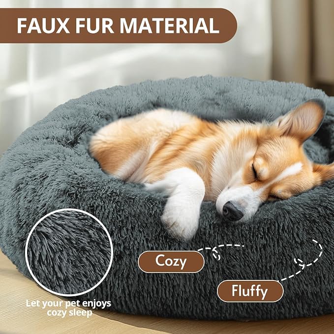 JOLLYVOGUE Calming Dog Beds Large Sized Dog, 36in Donut Washable Large Pet Bed - Image 2
