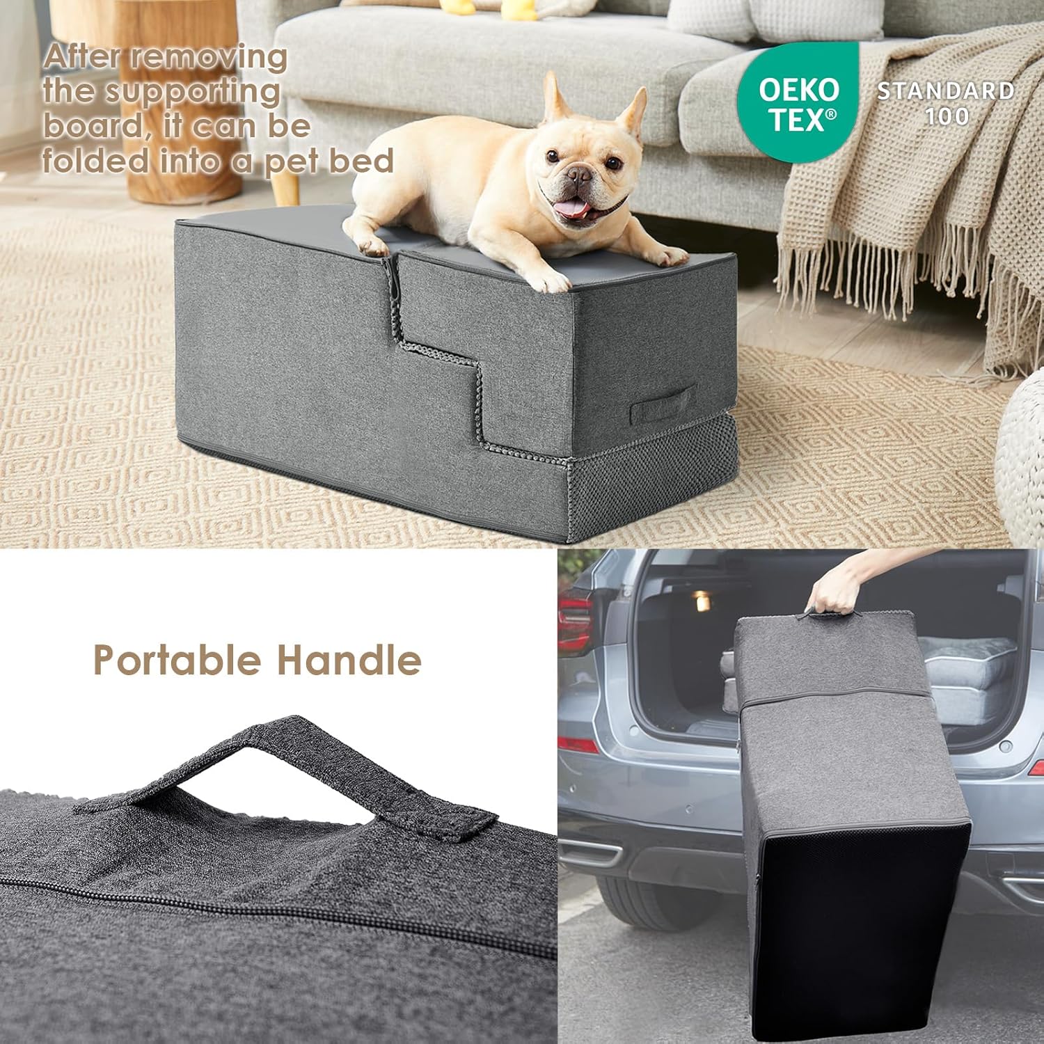 EHEYCIGA Dog Stairs for High Bed 22.5" H, 5-Step Dog Steps for Bed, Pet Steps for Small Dogs and Cats, Non-Slip Balanced Pet Ramp Indoor, Grey