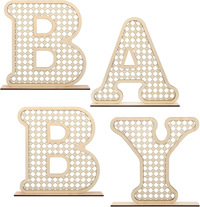 4 Pcs Rattan Wood Baby Letters - Boho Nursery Decor for Baby Shower | Rustic Alphabet Letter Home Decoration for Newborns & Birthday Gifts | Perfect Table Centerpiece for Toddler Girls & Boys