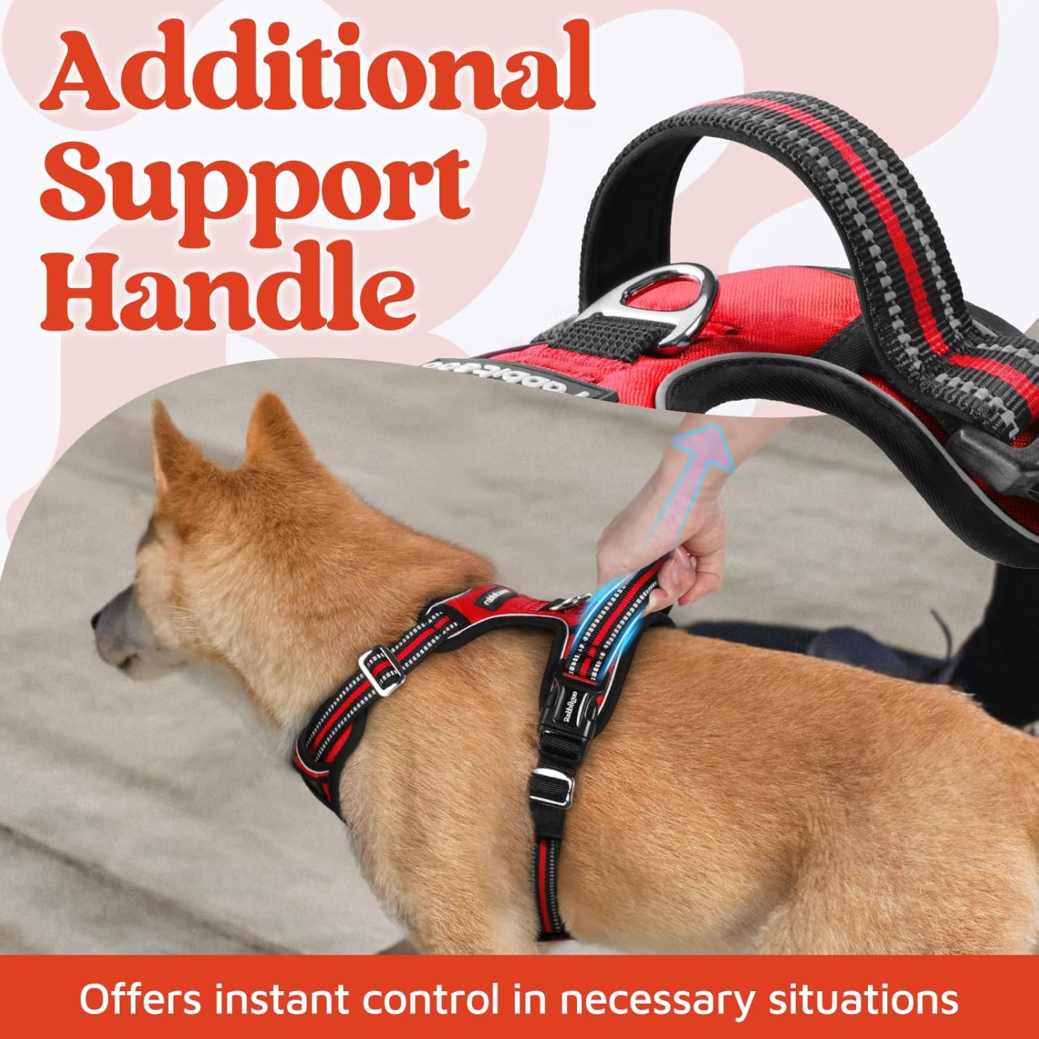 rabbitgoo Dog Harness for Large Dogs, No Pull Pet Vest with 3 Buckles, Adjustable Soft Padded Pet Harness with Easy Control Handle and Reflective Strips, Red, XL