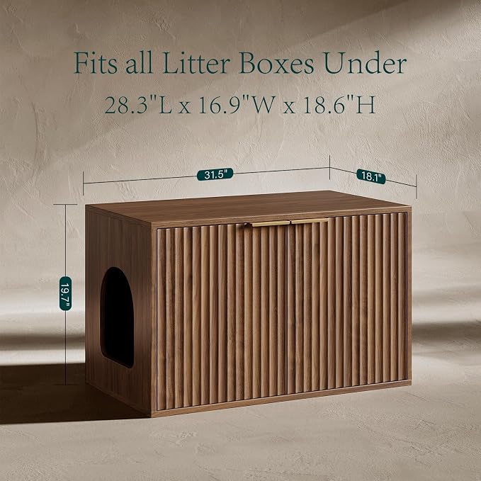 Evermagin 31.5" Walnut Cat Litter Box Enclosure Furniture, Large Hidden Litter - Image 8
