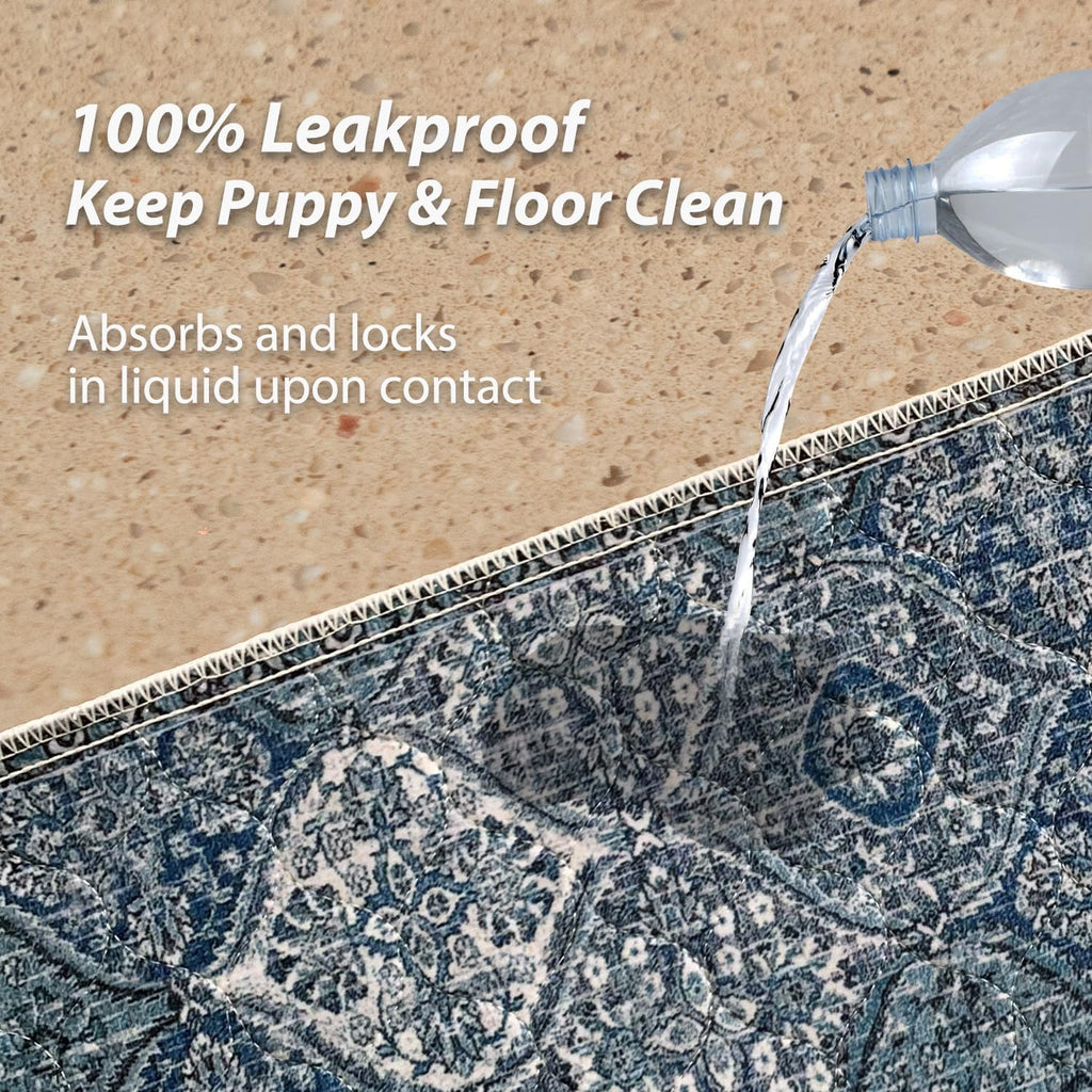 nunubaby 4PACK Washable Pee Pads for Dogs, Stylish, Non-Slip and Leak-Proof Pee Pads. Reusable Potty Pads for Dogs for Crates and Floors.(Blue/Multi, 24" x36" )
