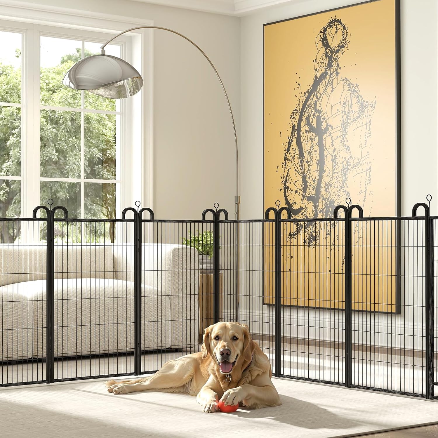 Dog Playpen Outdoor 24 Panels Heavy Duty Dog Fence 47" Height Anti-Rust with Doors Portable for RV Camping Yard, Total 54FT, 227 Sq.ft, Snowy Black