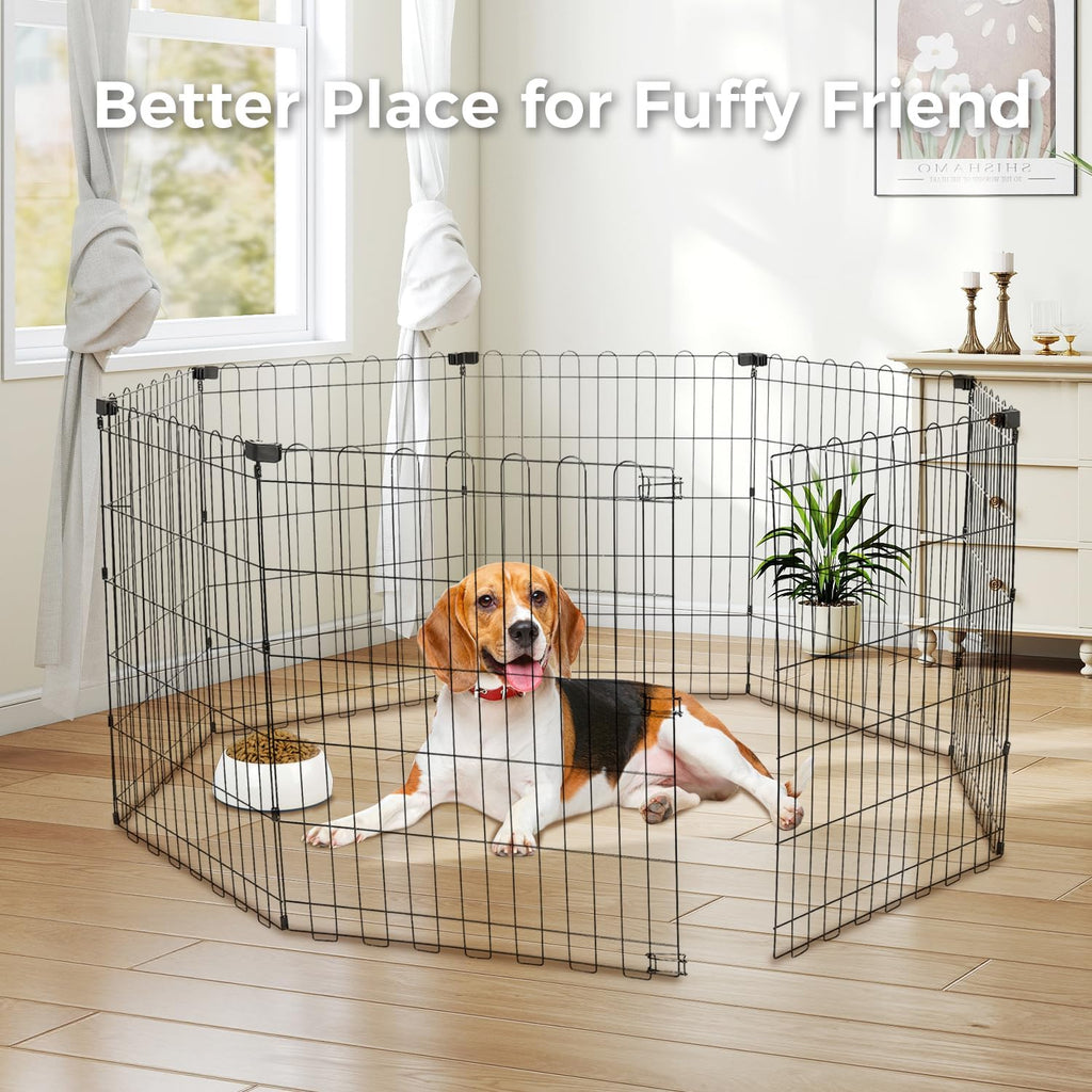 Foldable Dog Playpen 30" Height 8 Panels Metal Exercise Pen No Door - Indoor/Outdoor Puppy Playpen for Small Dogs, Portable Pet Fence for Yard Garden Camping, Black