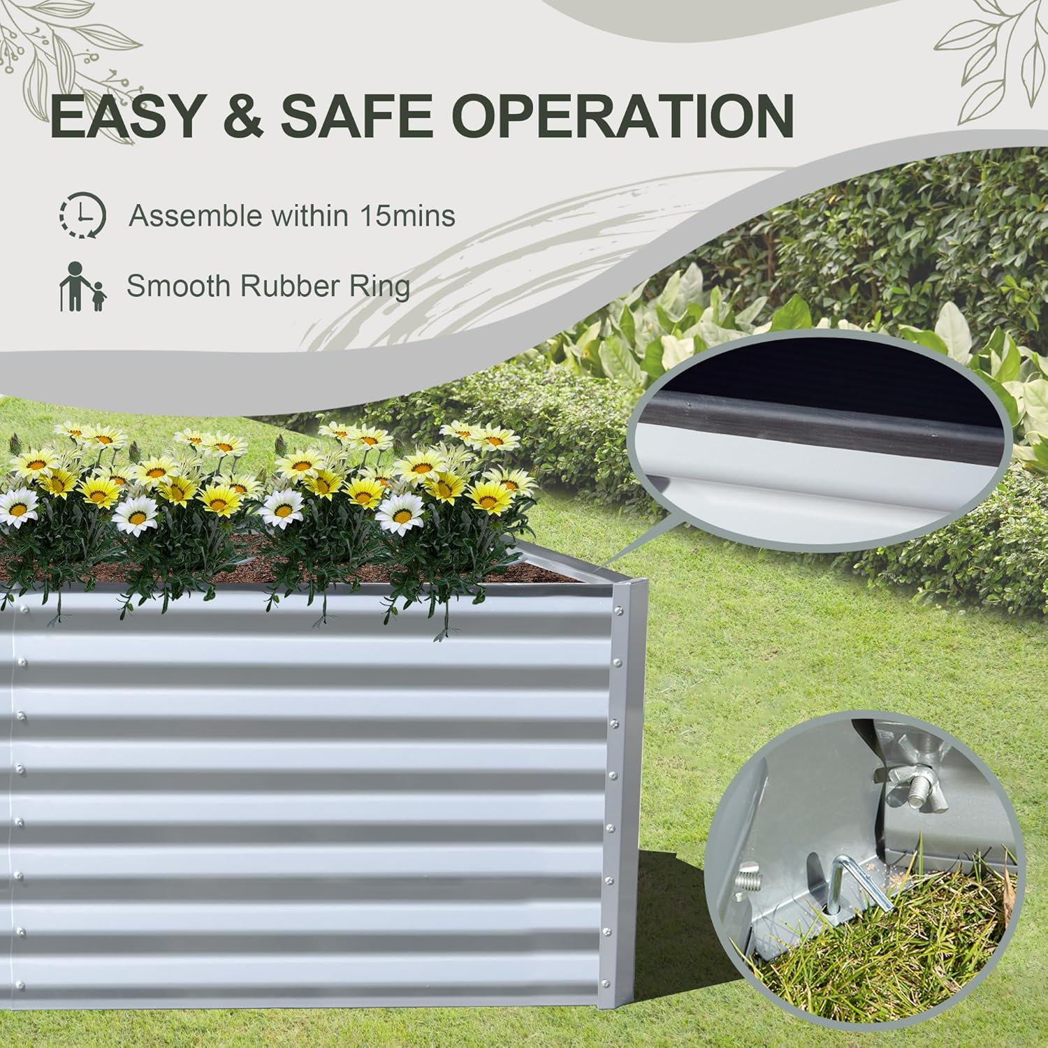 Domi Raised Garden Beds Outdoor, 6x3x2ft Thickening Tall Metal Rectangular Deep Root Box Planter for Vegetables, Flowers, Herbs, and Succulents 2" Deep w/ 256 Gallon Capacity - Silvery