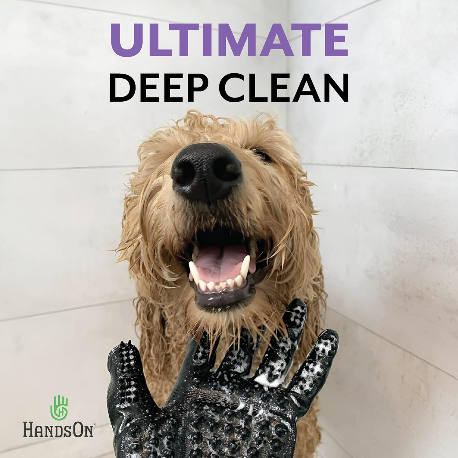 H HANDSON Pet Grooming Gloves - Patented #1 Ranked, Award Winning Shedding, Bathing, & Hair Remover Gloves - Gentle Brush for Cats, Dogs, and Horses (Purple, Medium)