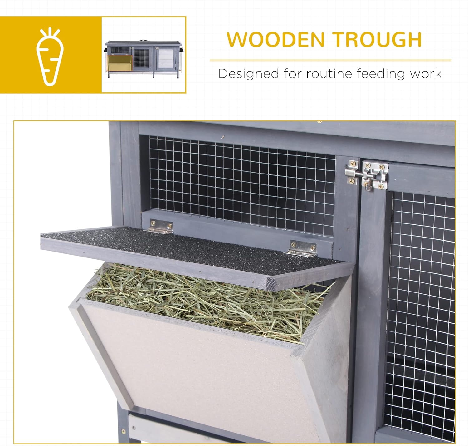 PawHut Wooden Rabbit Hutch Bunny Hutch Cage Guinea Pig with Waterproof Roof, No Leak Tray and Feeding Trough, Indoor/Outdoor, Gray