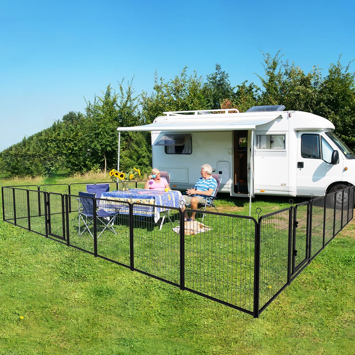 Dog Playpen Outdoor Extra Wide 32 Panels Heavy Duty Dog Fence 40" Height Anti-Rust with Doors Portable for RV Camping Yard, Total 84FT, 561 Sq.ft, Snowy Black