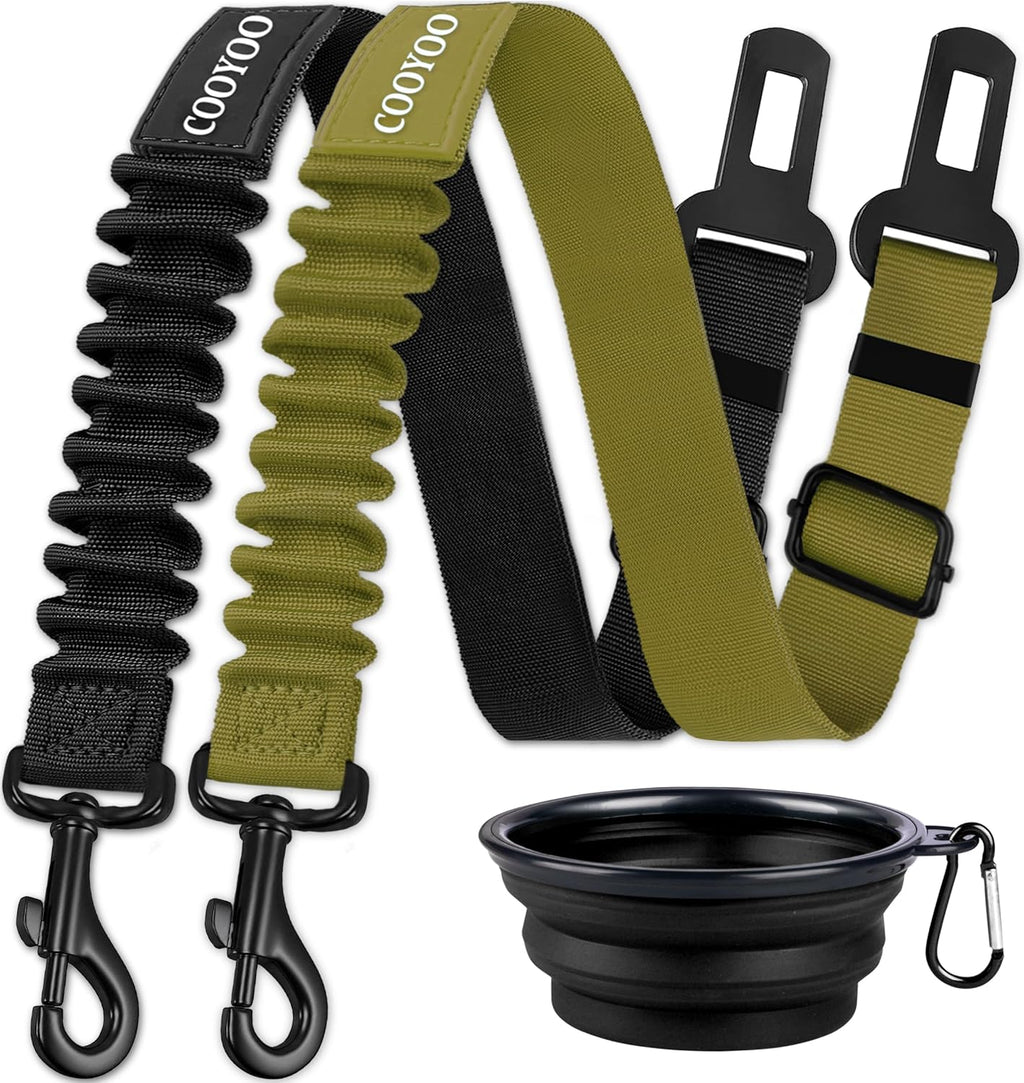 COOYOO Dog Seat Belt,3 Piece Set Retractable Dog Car Adjustable Seatbelts for Vehicle Nylon Pet Safety Heavy Duty & Elastic & Durable Car Harness for Dogs