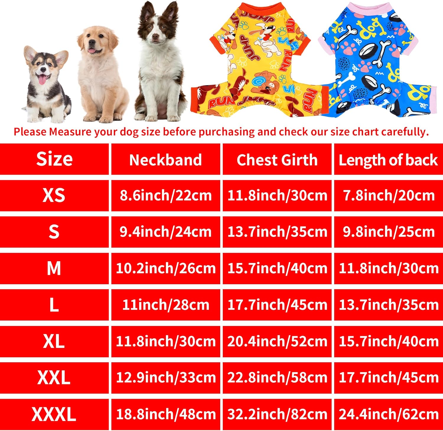 2PCS Dog Pajamas for Large Sized Dog Pjs Clothes Puppy Onesies Outfits Pet Jammies Boy Girl Male Female Apparel Lightweight Stretch Paw Bone Blue Yellow Print L