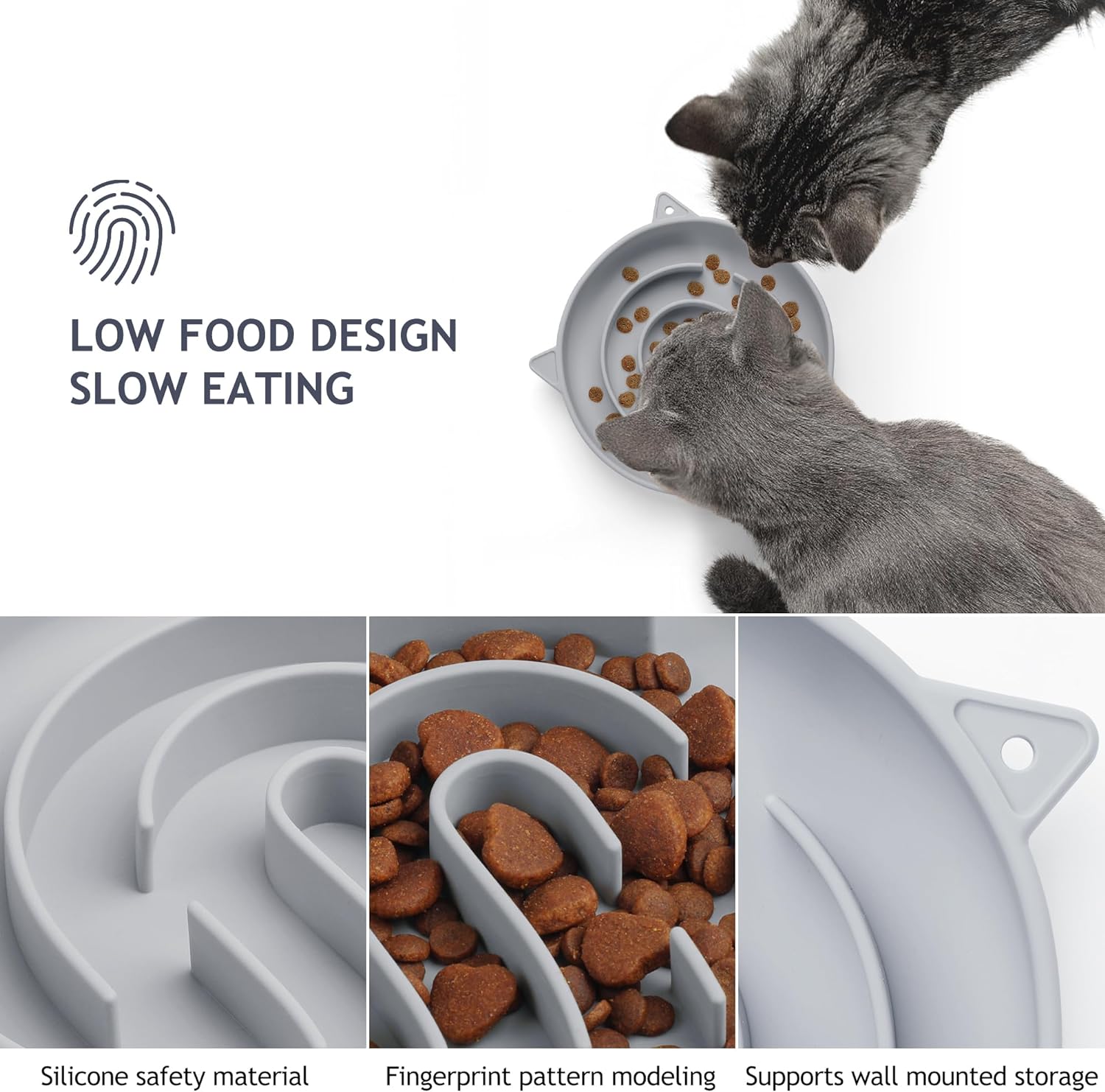 Coomazy Silicone Slow Feeder Dog Cat Bowls, Interactive Puzzle Toy for Pets Food Training, Keeps Dogs Cats Busy, Prevents Puppy Kitty Overeating (Smoke Gray, 1.4Cup)