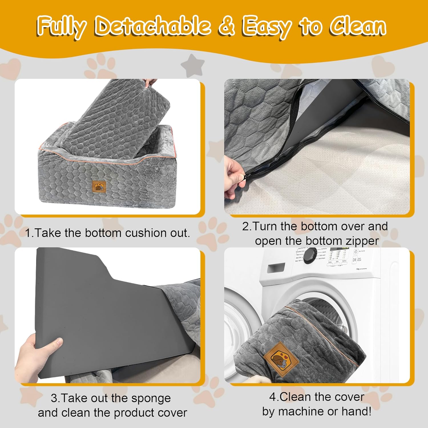 Dog Car Seat for Medium/Large Dog Booster Seat Under 60 lbs or 2 Small Dogs, Multi-Functional Pet Car Seat with Thick Cushion, 2 Safety Leashes (Gray)