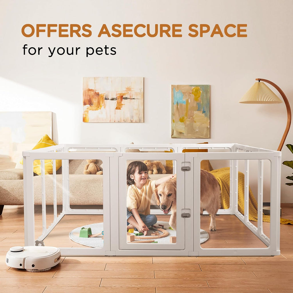 Citylife Clear Acrylic Plastic Dog Playpen Indoor,for Puppy Cat Rabbit Ferret Transparent Pet Pen,Easy Assemble Whelping Crate Kennel Cage Enclosure for Small & Medium Dogs 12 Panels