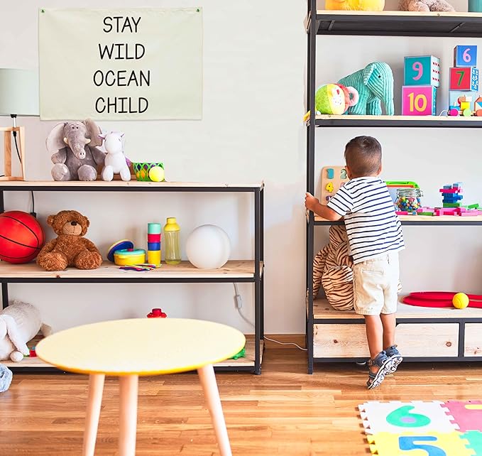 Nursery Canvas Banner Wall Decor-Hanging Rectangular Poster Flag Sign Art for Baby Kids Newborn Nephew,Bedroom Playroom Babyroom Door Decor,Stay Wild Ocean Child Quote,Christmas Gift 28.5"L x 20"W