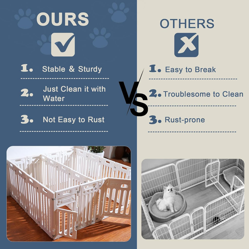2 Room Dog Playpen with Door,DIY Shape Combination Puppy Pen,16-Panel+2 Link Piece+Large Door+Small Door,25.5" H Dog Fence,Non-Slip&Secure Pet Gate,Easy to Assemble (Two Rooms)