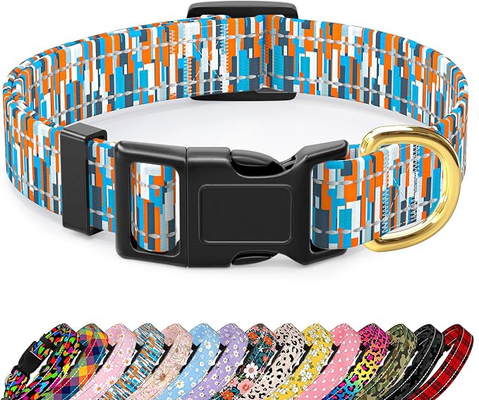 Reflective Dog Collar for Medium Dogs, Cute Boho Adjustable Heavy-Duty Nylon by TMOODEL