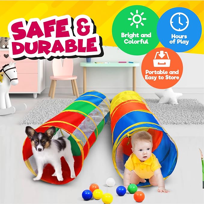Hide N Side 2-Pack 6ft/12ft Crawl Through Play Tunnel Toy, Pop up Tunnel - Image 2