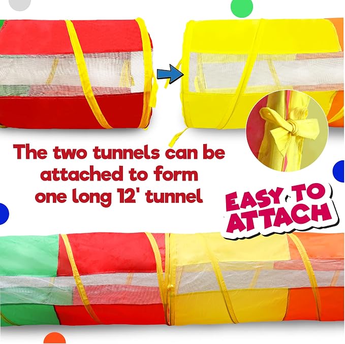 Hide N Side 2-Pack 6ft/12ft Crawl Through Play Tunnel Toy, Pop up Tunnel - Image 4