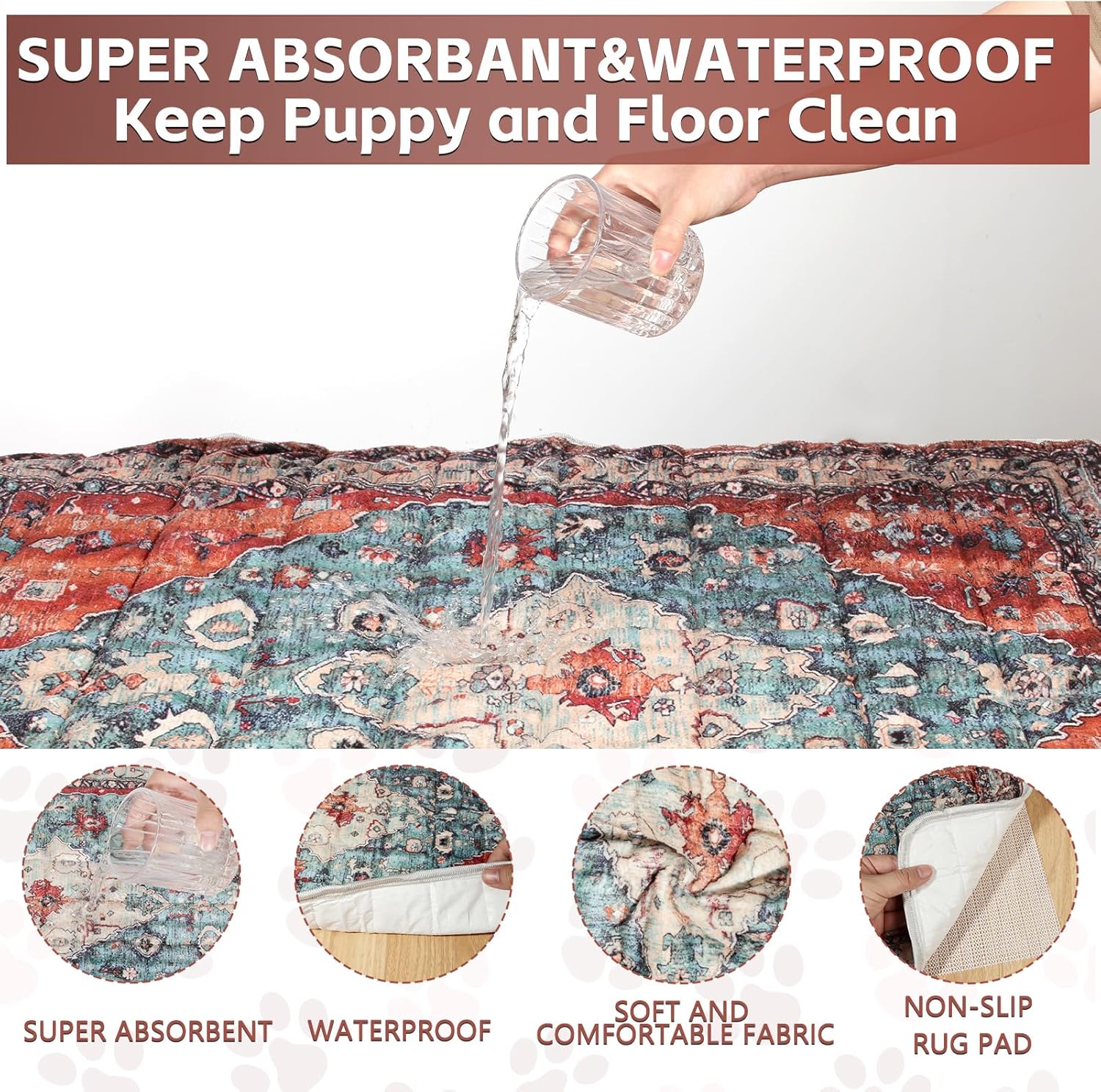 Washable Thickened Pee Pads for Dogs, 2 Pack (36"x42") Upgrade Reusable Puppy Pads with Non-Slip Rug, Super Absorbent Leakproof Puppy Training & Whelping Pads for Dogs, Doggie
