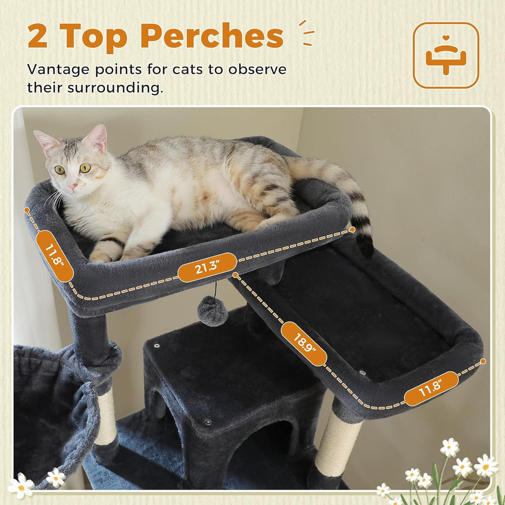 81 Inch Tall Cat Tree for Big Cats & Multi-Cat Homes, Large Heavy Duty Cat Tower with Metal Frame Hammock, 6 Scratching Posts, 2 Condos, 2 Perches, Scratching Pad - Dark Grey