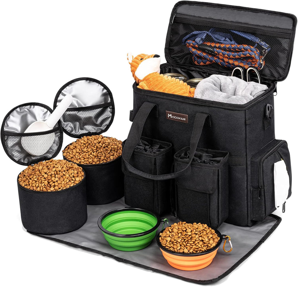 Dog Travel Bag, Airline Approved Pet Travel Bag with 2 Dog Treat Training Pouches for Weekend Pet Travel Supplies & Accessories, Black