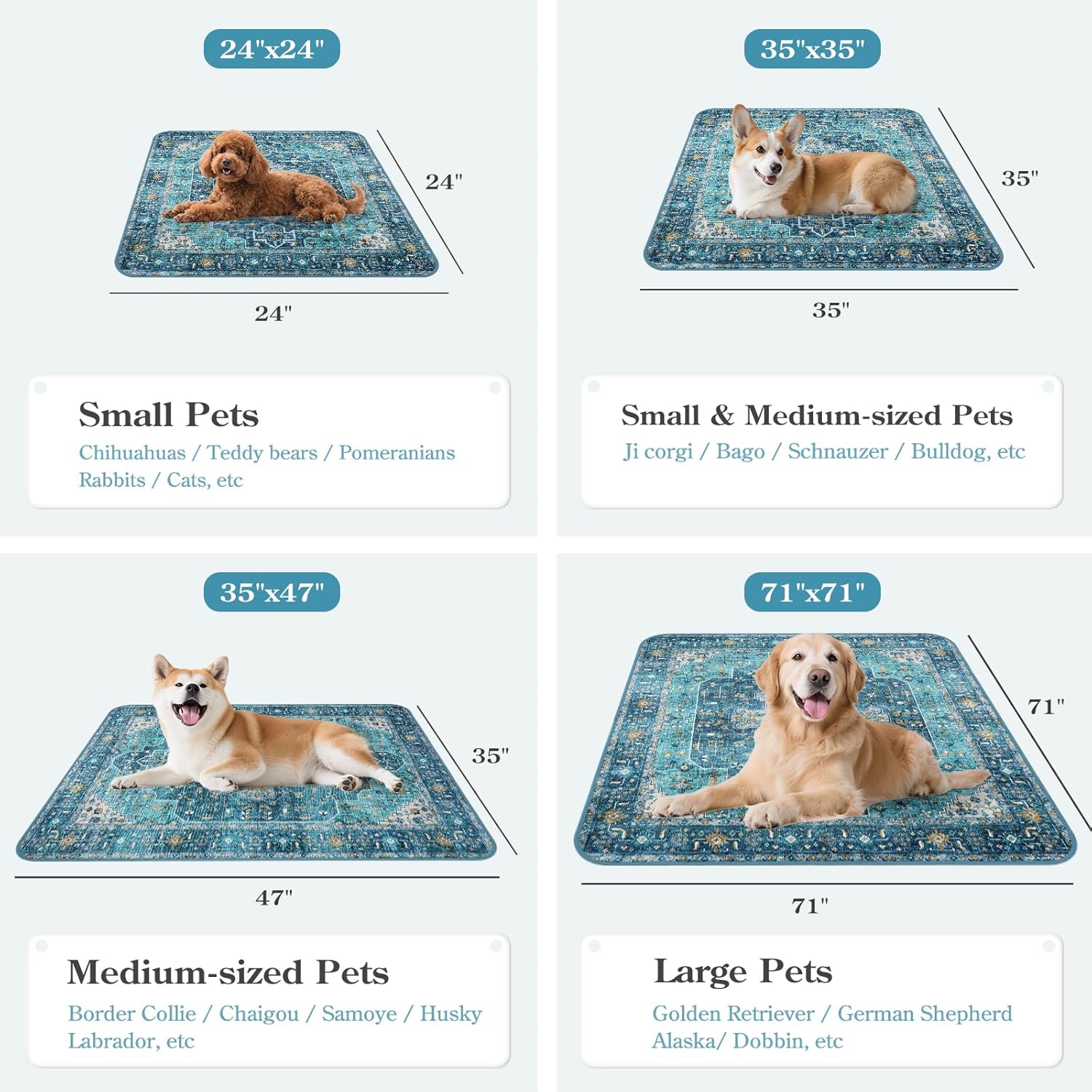 HAOCOO Washable Pee Pads for Dogs, (2 Pack) 3Ft x 4Ft Non-Slip Reusable Puppy Training Pads with Waterproof, Blue Super Absorbent Leak-Proof Whelping Pads Litter Mat for Pet Housebreaking