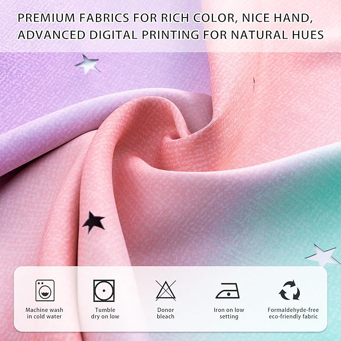 XiDi Curtains for Girls Bedroom 96 Inches Long Rainbow Kids Blackout Curtains for Nursery Room Darkening Rainbow Princess Unicorn Wall Decals Little Girl 2 Panels Set Pink Purple Green 62 Inches Wide