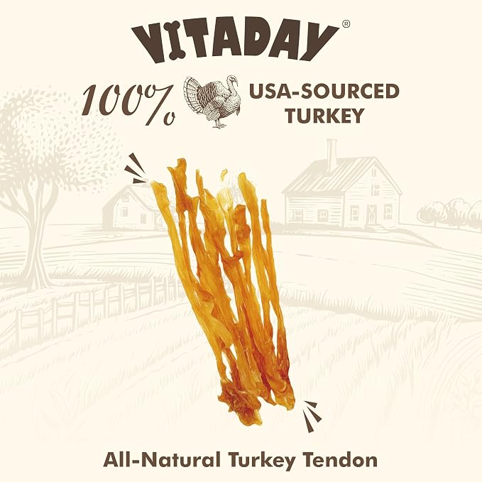 VITADAY All Natural Turkey Tendon Dog Treats, 1 lb | Long-lasting dog training - Image 3