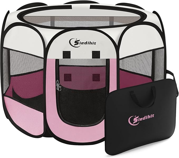 Siedihit Pink Dog Cat Playpen, Puppy Pet Playpen Indoor by Siedihit