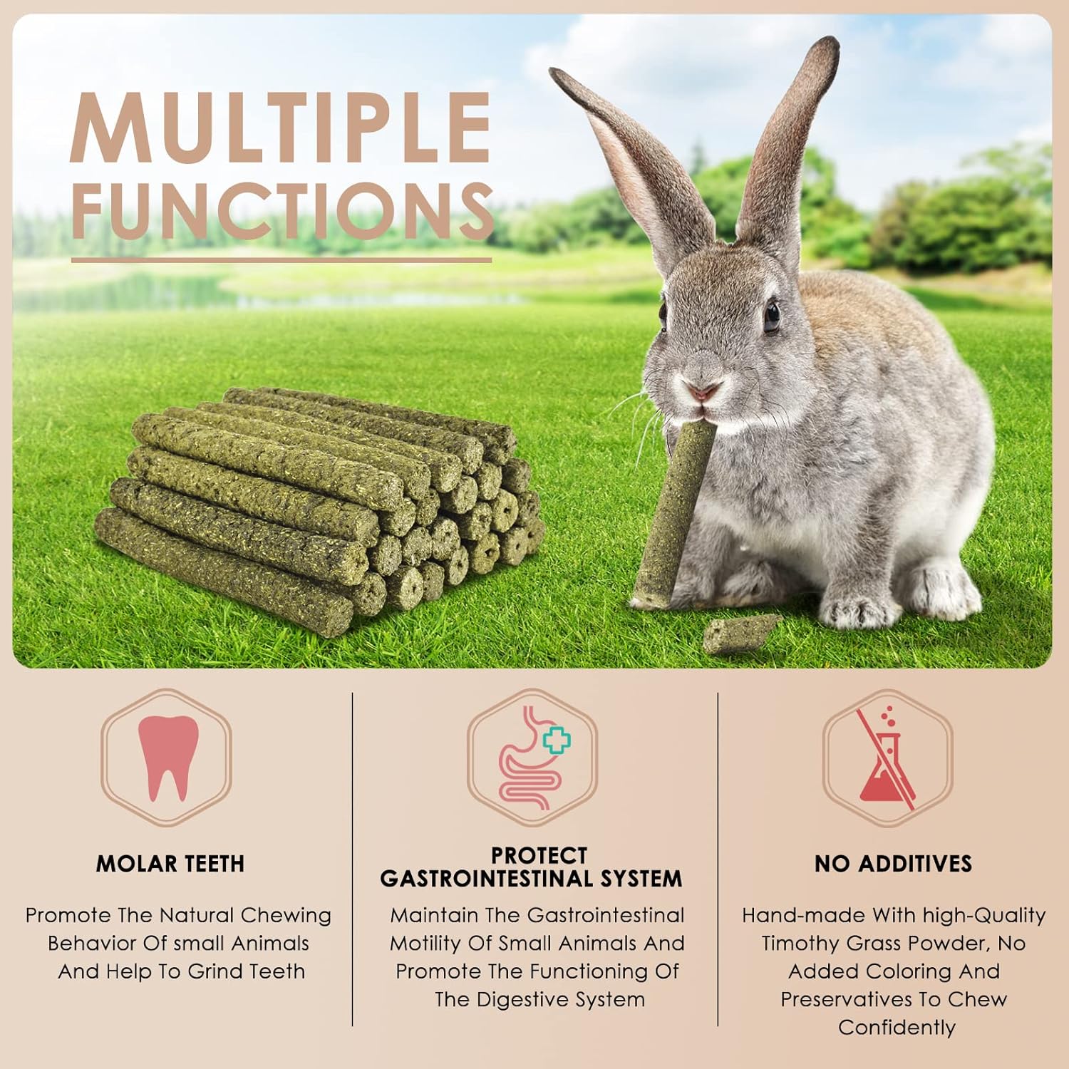 Bissap Timothy Hay Sticks for Rabbits 38PCS, Natural Timothy Grass Molar Teeth Stick Chew Toys for Bunnies Chinchillas Guinea Pigs Hamsters and Other Small Animals Treats