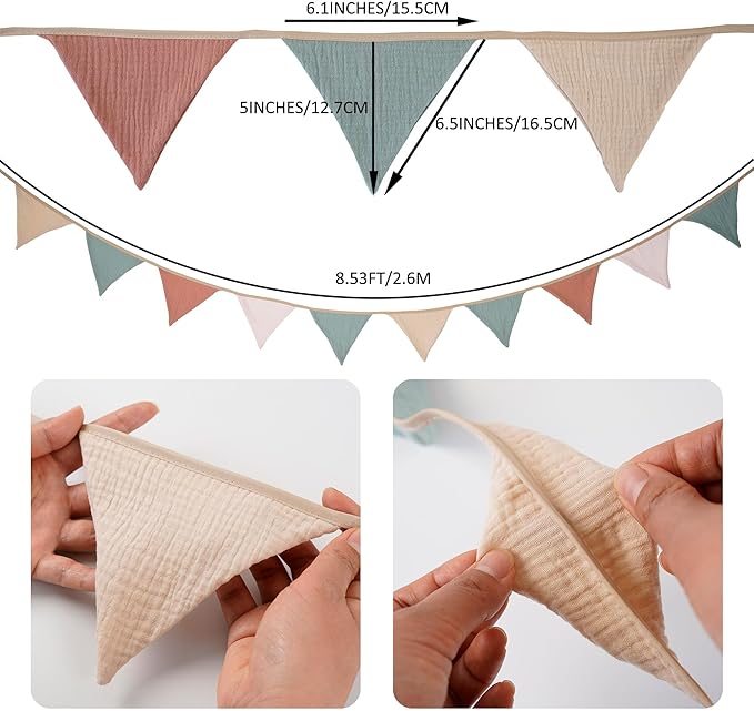 Fabric Bunting Banner, 2 Pack Handmade Neutral String Banner Each 8.5 ft 10 Flags Nursery Wall Hanging Wedding Birthday Home Baby Shower Party Decoration Bunting (Thanksgiving)
