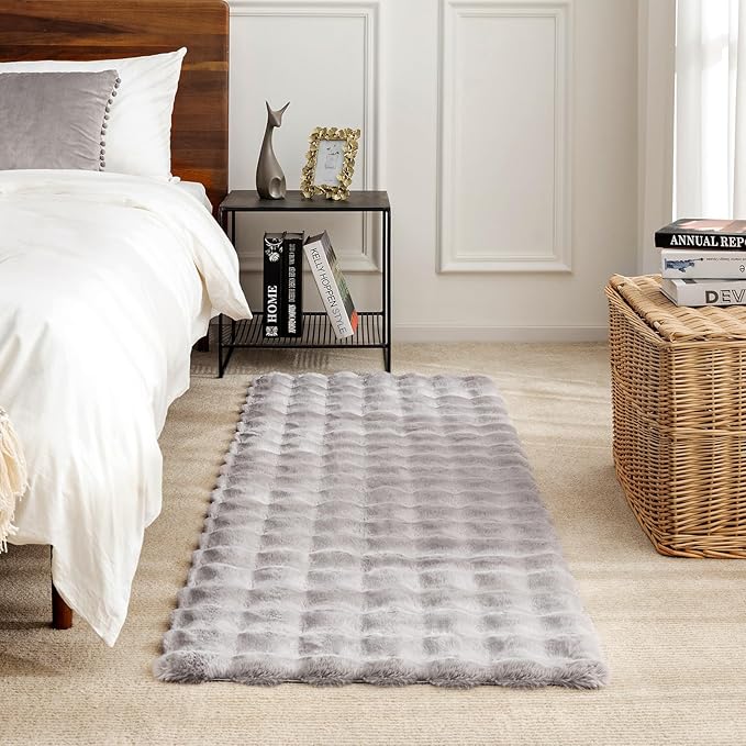 Ashler Home Deco Faux Fur Area Rug, Light Grey, 3x5 FT, Shaggy, Rectangular, Machine Washable, Non Slip