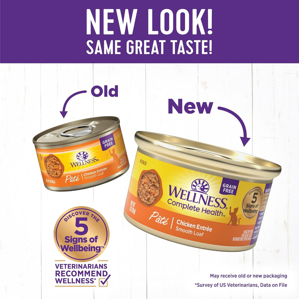 Wellness Complete Health Pate Adult Wet Cat Food, Natural, Protein-Rich, Grain Free, 3 Ounce, 24 Pack, (Chicken)