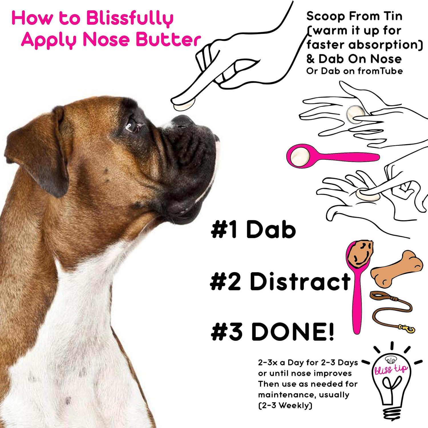The Blissful Dog White Boxer Nose Butter for Dry, Cracked Skin, Lick-Safe Dog Nose Balm with Moisturizing Shea Butter, Almond, Olive, and Essential Oils, Pet Supplies, Uncented, 1 oz.