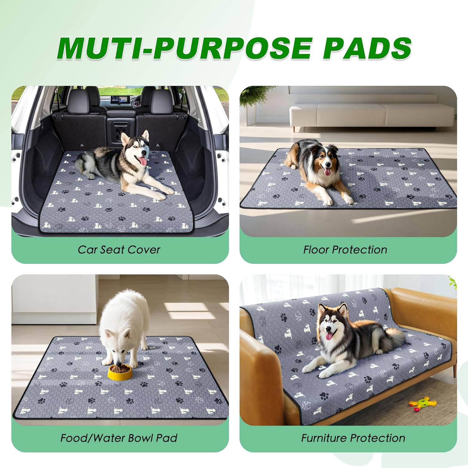 Washable Pee Pads for Dogs, 2 Pack Absorbent Reusable Training Dog Pads Pet Puppy Pads, Non-Slip Potty Pads for Whelping, Playpen, Crate, Bed, Grey 36"x41"