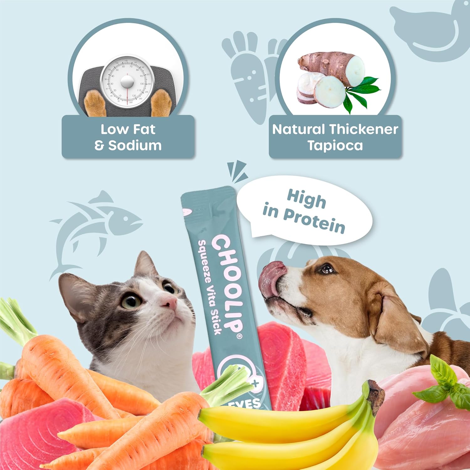 Squeeze Vita Stick Lickable Treats for Dogs & Cats. 7 Eye Health Sticks with Essential multivitamins. Soft and Tasty Paste for All Life Stages, Supporting Eyes Health