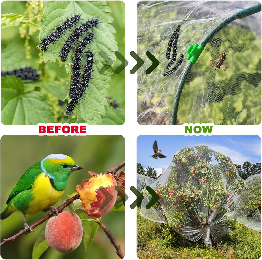 Garden Netting Mesh, 10X30 FT Garden Netting with 16 Cilps & Ultra Fine Mesh Net Bird Barrier Protection for Garden Vegetables Flowers Shrubs Fruit Trees Indoors & Outdoors Plant Beds Greenhouse