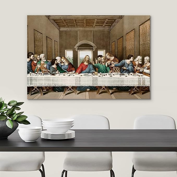 SIGNWIN Framed Canvas Wall Art The Last Supper Painting by Leonardo da Vinci Graffiti & Street Art Famous People Pop Art Modern Urban Multicolor for Living Room, Bedroom, Office - 32x48 inches