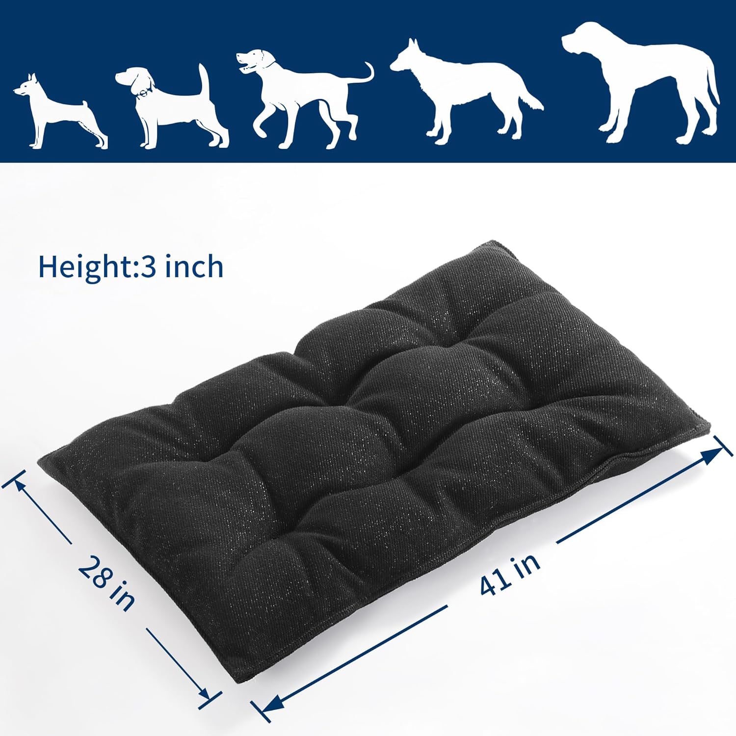 MABOZOO Chew Proof Indestructible Dog Beds for Aggressive Chewers,Durable Dog Crate Pad,Washable Tough Pet Mats for Kennel,Black,XL 28x41 in