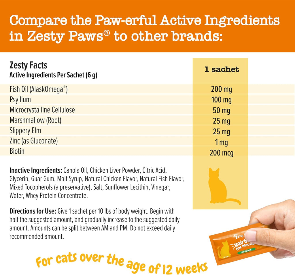 Zesty Paws Hairball Cat Mousse - Hairball Treats for Cats Digestive Support - Lickable Cat Vitamin Treats for Skin & Gut Health - Squeezeable Puree Tube for Furball Relief - Chicken 14ct