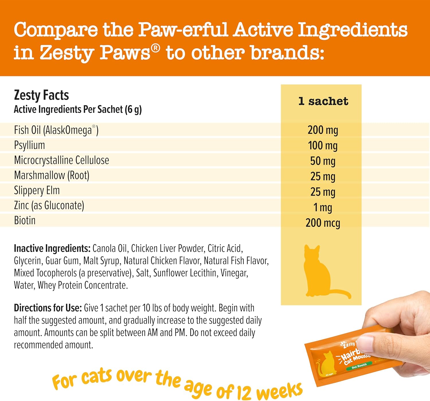 Zesty Paws Hairball Cat Mousse - Hairball Treats for Cats Digestive Support - Lickable Cat Vitamin Treats for Skin & Gut Health - Squeezeable Puree Tube for Furball Relief - Chicken 14ct