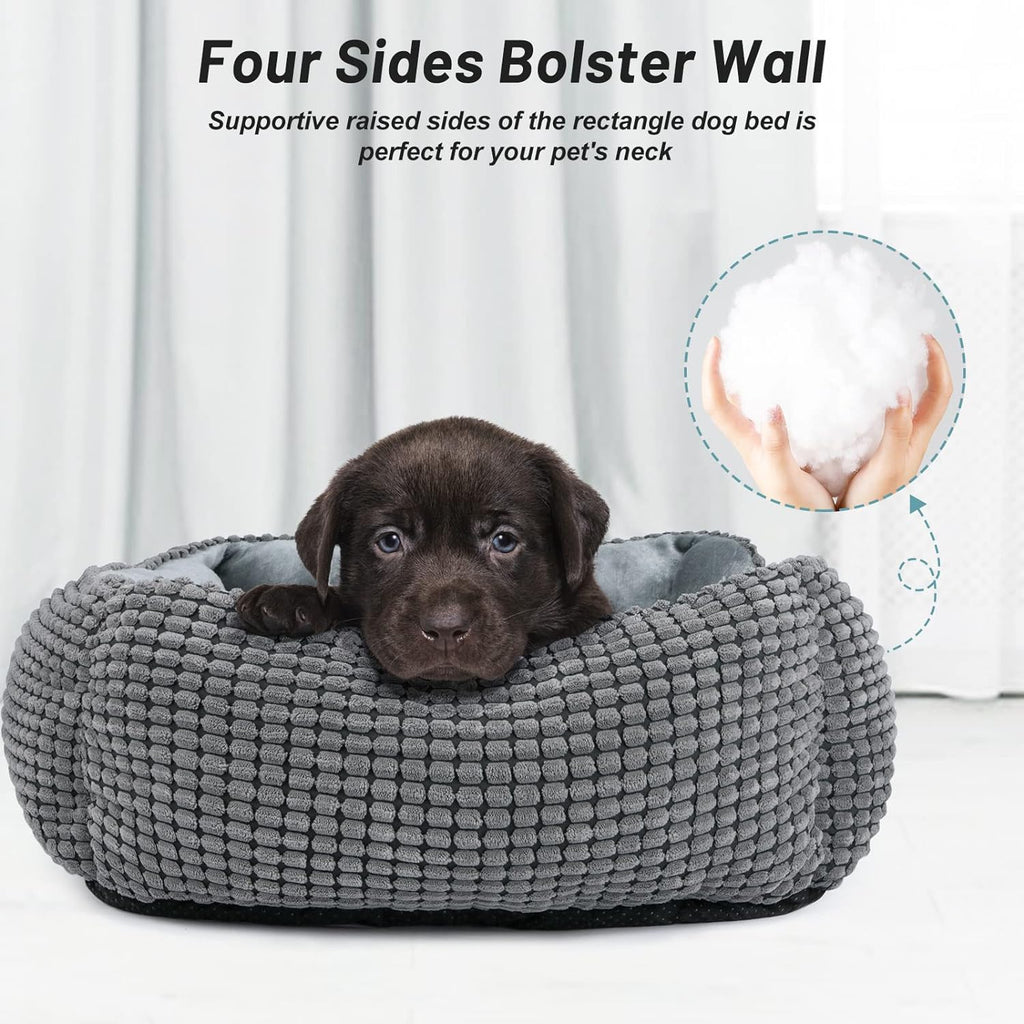 MIXJOY Dog Bed for Large Medium Small Dogs, Rectangle Washable Sleeping Puppy Bed, Soft Calming Cat Beds for Indoor Cats, Orthopedic Pet Sofa Bed, Anti-Slip Bottom with Multiple Size (20'', Grey)
