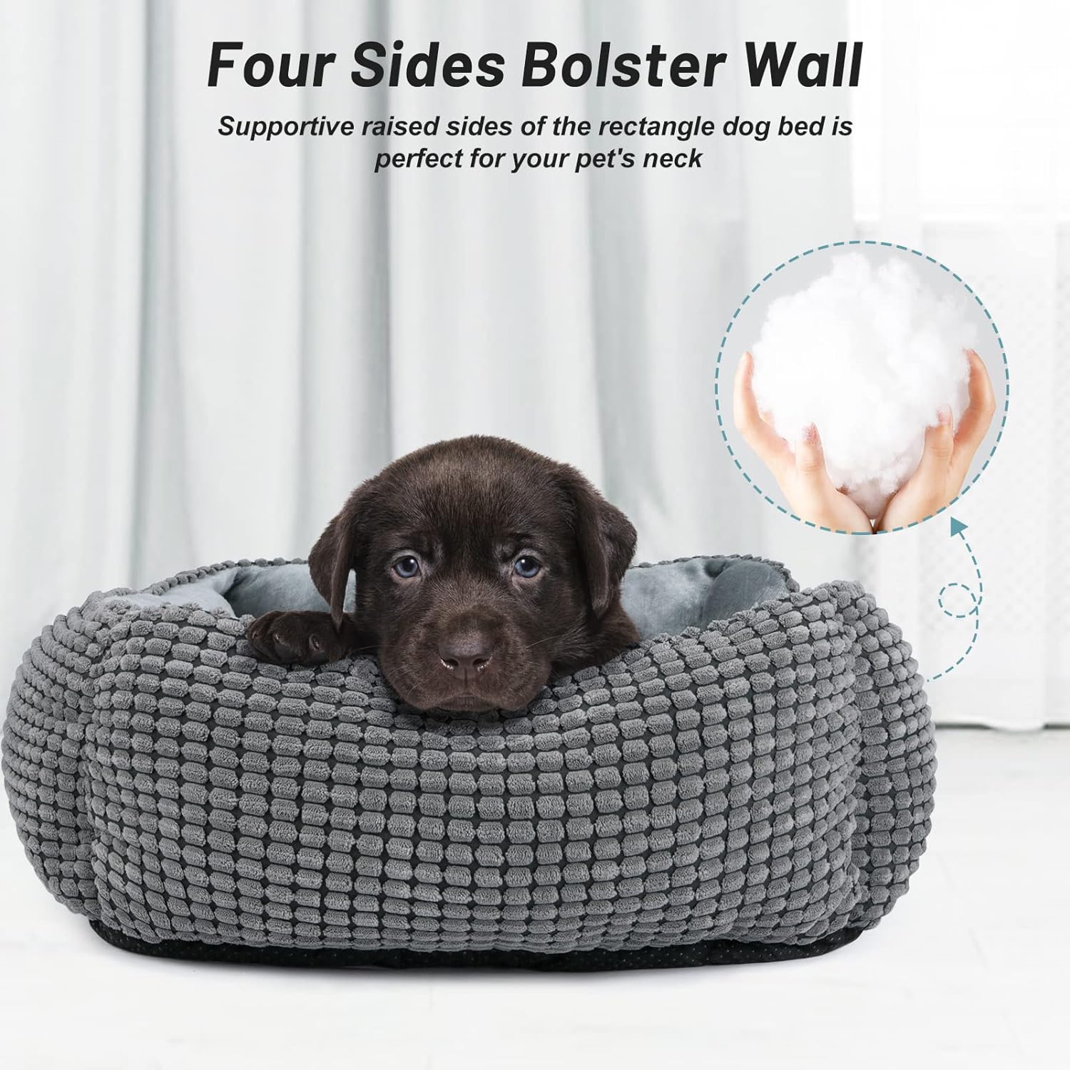 MIXJOY Dog Bed for Large Medium Small Dogs, Rectangle Washable Sleeping Puppy Bed, Soft Calming Cat Beds for Indoor Cats, Orthopedic Pet Sofa Bed, Anti-Slip Bottom with Multiple Size (20'', Grey)