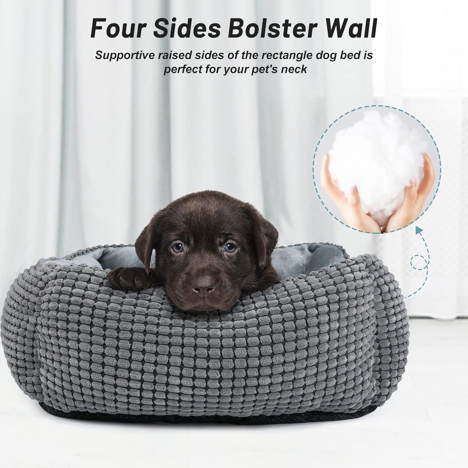 MIXJOY Dog Bed for Large Medium Small Dogs, Rectangle Washable Sleeping Puppy Bed, Orthopedic Pet Sofa Bed, Soft Calming Cat Beds for Indoor Cats, Anti-Slip Bottom with Multiple Size (30-Large, Grey)