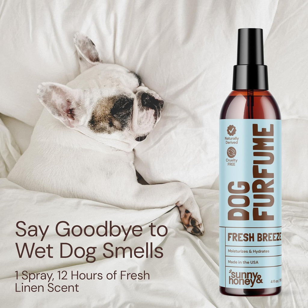 Sunny & Honey Dog Perfume Spray Long Lasting - 4 fl oz (2-Pack) - Deodorizing, Detangling & Hydrating with Avocado Oil & Silk Protein - pH Balanced Dog Cologne Spray - Fresh Breeze Scent